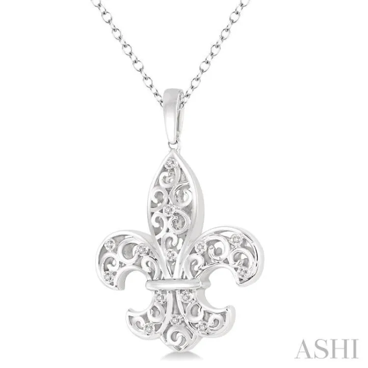 1/20 Ctw Round Cut Diamond Fleur De Lis Pendant in Sterling Silver with Chain