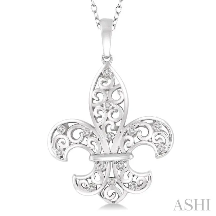 1/20 Ctw Round Cut Diamond Fleur De Lis Pendant in Sterling Silver with Chain