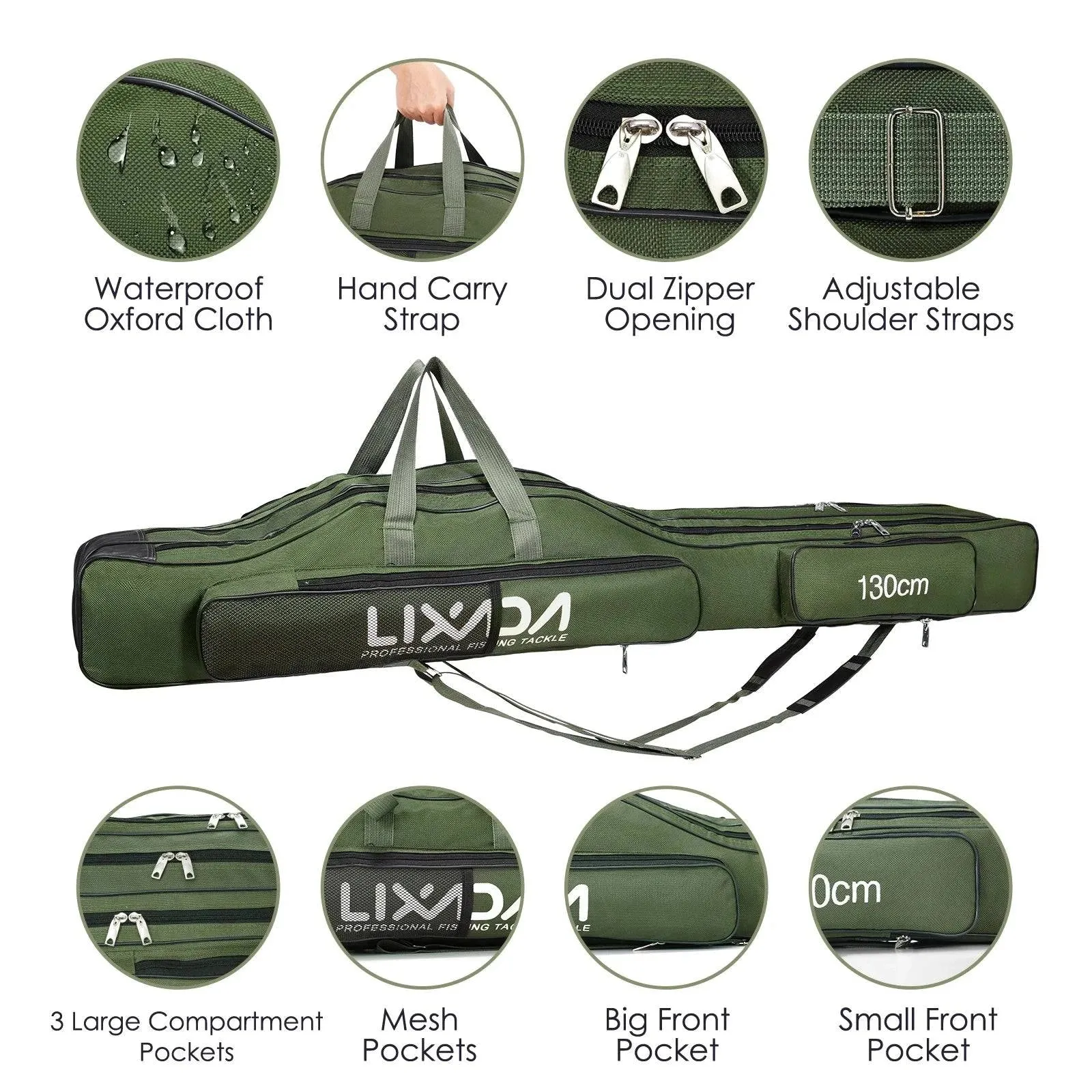 130cm/150cm Three Layers Fishing Bag Portable Folding Fishing Rod Reel Tackle Tool Carry Case Carrier Travel Bag