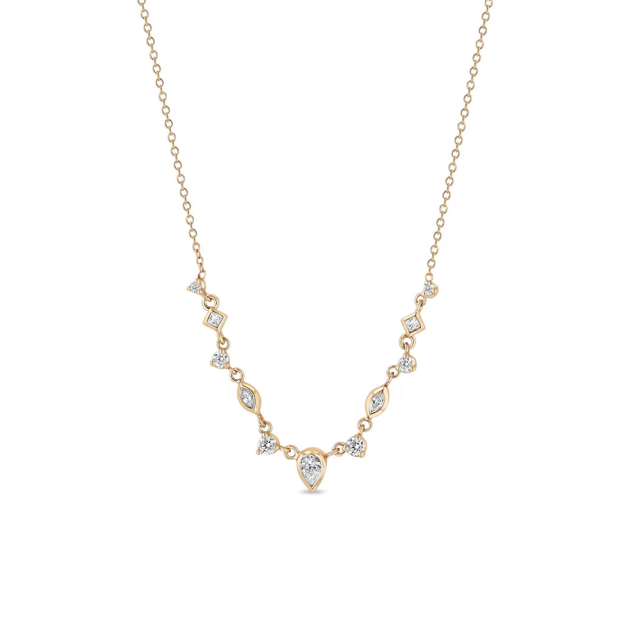 14k 11 Linked Mixed Fancy Cut Diamond Necklace