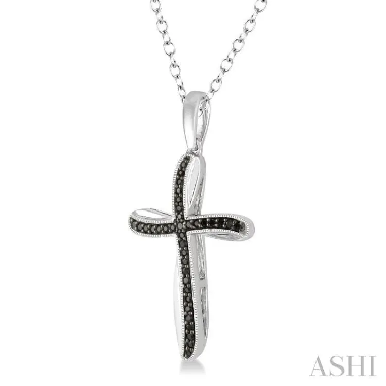 1/5 Ctw Round Cut Black Diamond Cross Pendant in Sterling Silver with Chain