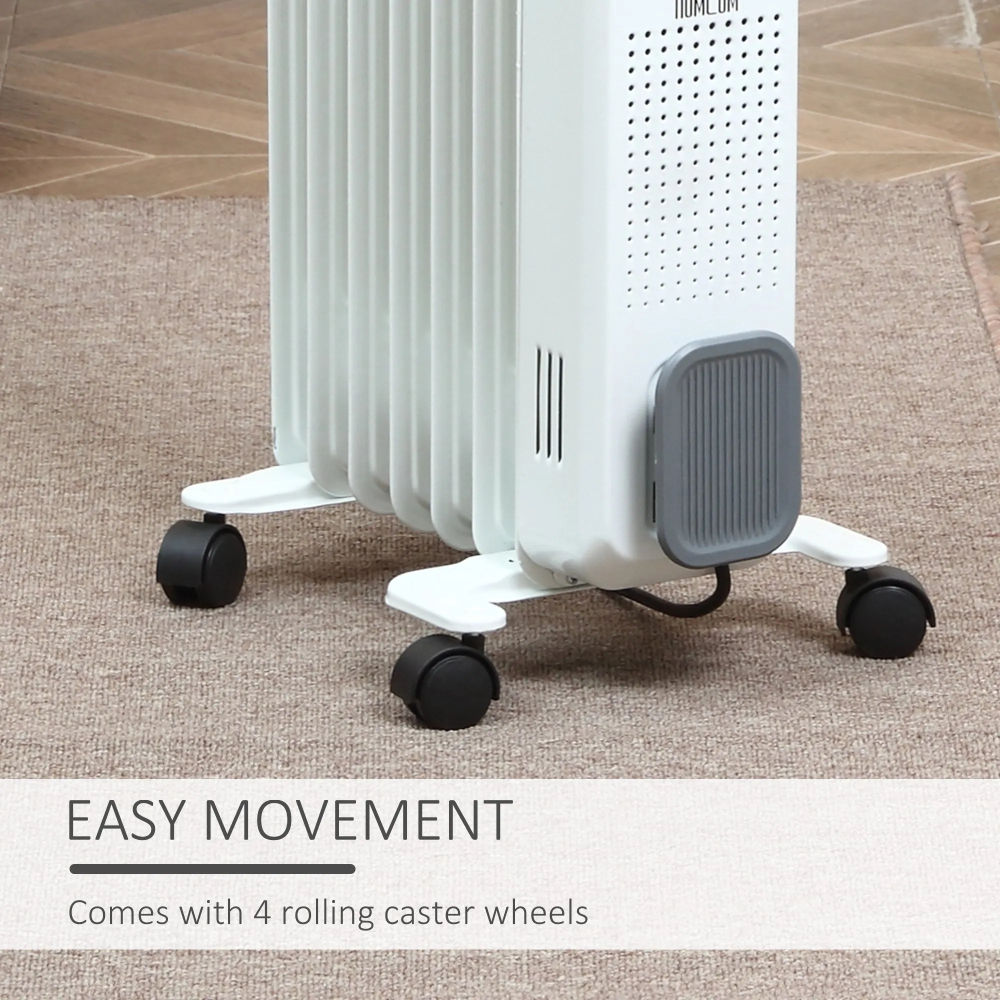 1500W Oil Filled Radiator, Portable Electric Heater w/ Three Modes Adjustable Thermostat Safety switch, White