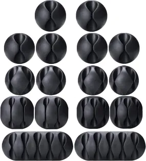 16-Pack Black Cable Organizer Clips for Home & Office