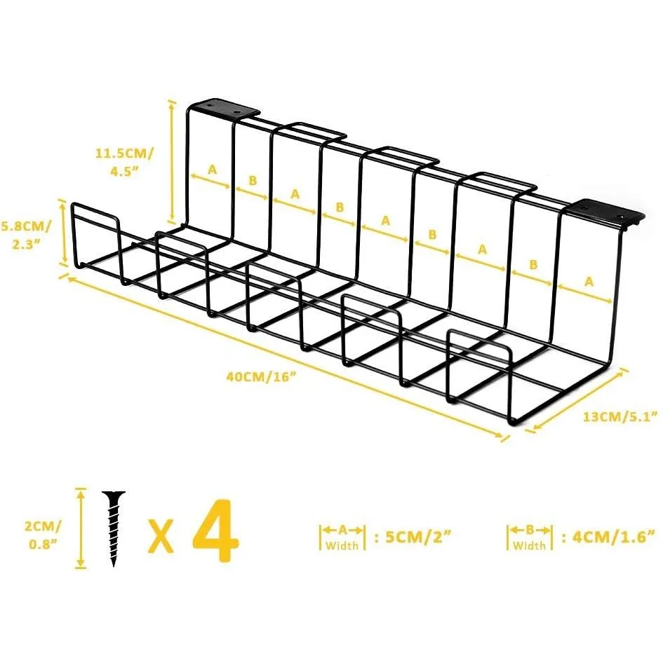 2 Pack Metal Under Desk Cable Management Trays, Black