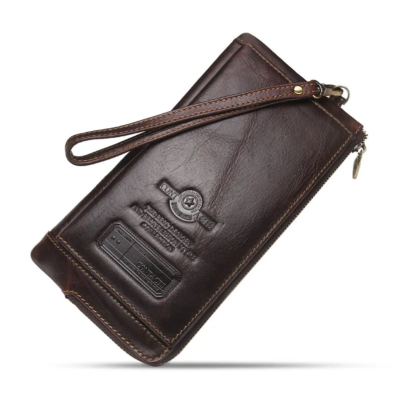 2019 Men Wallet Clutch Genuine Leather Brand Rfid  Wallet Male Organizer Cell Phone Clutch Bag Long Coin Purse Free Engrave