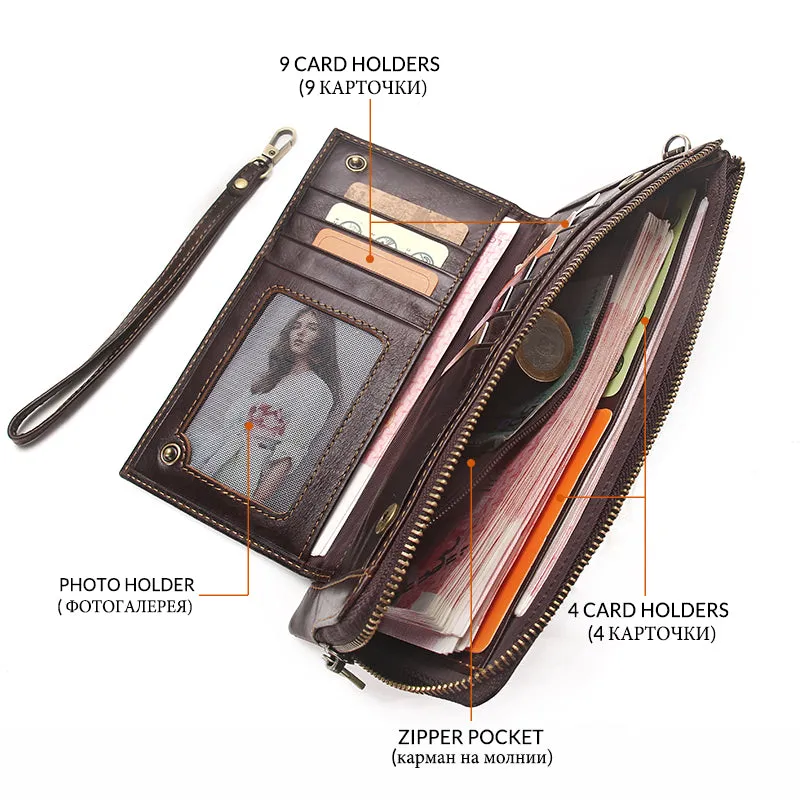 2019 Men Wallet Clutch Genuine Leather Brand Rfid  Wallet Male Organizer Cell Phone Clutch Bag Long Coin Purse Free Engrave