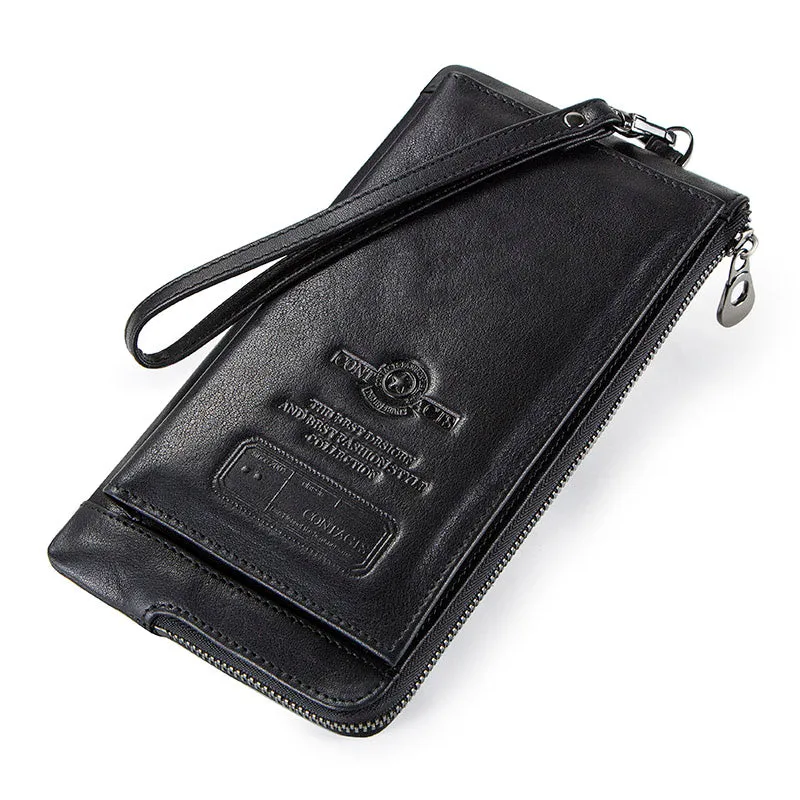 2019 Men Wallet Clutch Genuine Leather Brand Rfid  Wallet Male Organizer Cell Phone Clutch Bag Long Coin Purse Free Engrave