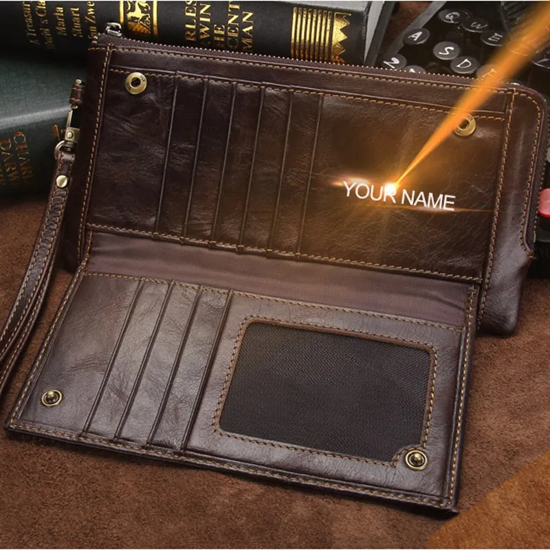 2019 Men Wallet Clutch Genuine Leather Brand Rfid  Wallet Male Organizer Cell Phone Clutch Bag Long Coin Purse Free Engrave