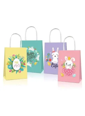 4 PCS Easter Bunny Gift Bags, Easter Party Favor Bags with Handles, Happy Easter Easter Gift Bags for Kids, Party Supplies Favors, Gift Wrapping