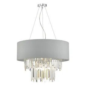 6 Light Crystal Pendant With Satin Grey Shade - ID 9479