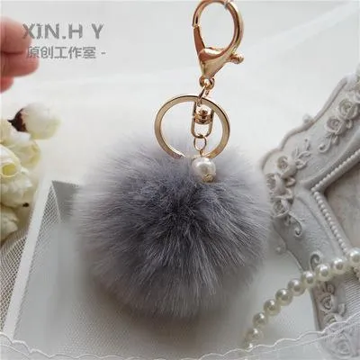 8cm Fluffy Keychain Fur Pom Pom Key Chain Faux Rabbit Hair Trinket For Bag Car Fur Ball Key Ring Golden Chaveiro llaveros