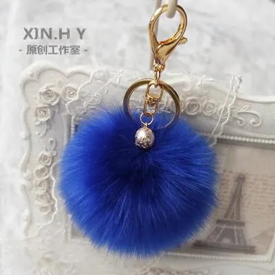 8cm Fluffy Keychain Fur Pom Pom Key Chain Faux Rabbit Hair Trinket For Bag Car Fur Ball Key Ring Golden Chaveiro llaveros