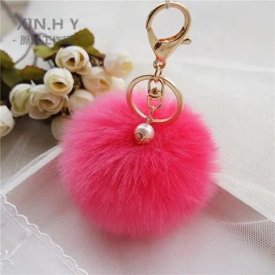 8cm Fluffy Keychain Fur Pom Pom Key Chain Faux Rabbit Hair Trinket For Bag Car Fur Ball Key Ring Golden Chaveiro llaveros