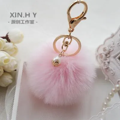 8cm Fluffy Keychain Fur Pom Pom Key Chain Faux Rabbit Hair Trinket For Bag Car Fur Ball Key Ring Golden Chaveiro llaveros