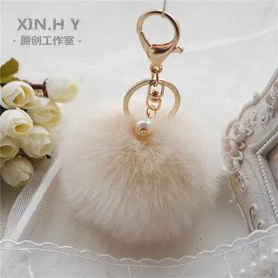 8cm Fluffy Keychain Fur Pom Pom Key Chain Faux Rabbit Hair Trinket For Bag Car Fur Ball Key Ring Golden Chaveiro llaveros