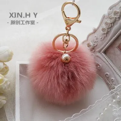 8cm Fluffy Keychain Fur Pom Pom Key Chain Faux Rabbit Hair Trinket For Bag Car Fur Ball Key Ring Golden Chaveiro llaveros