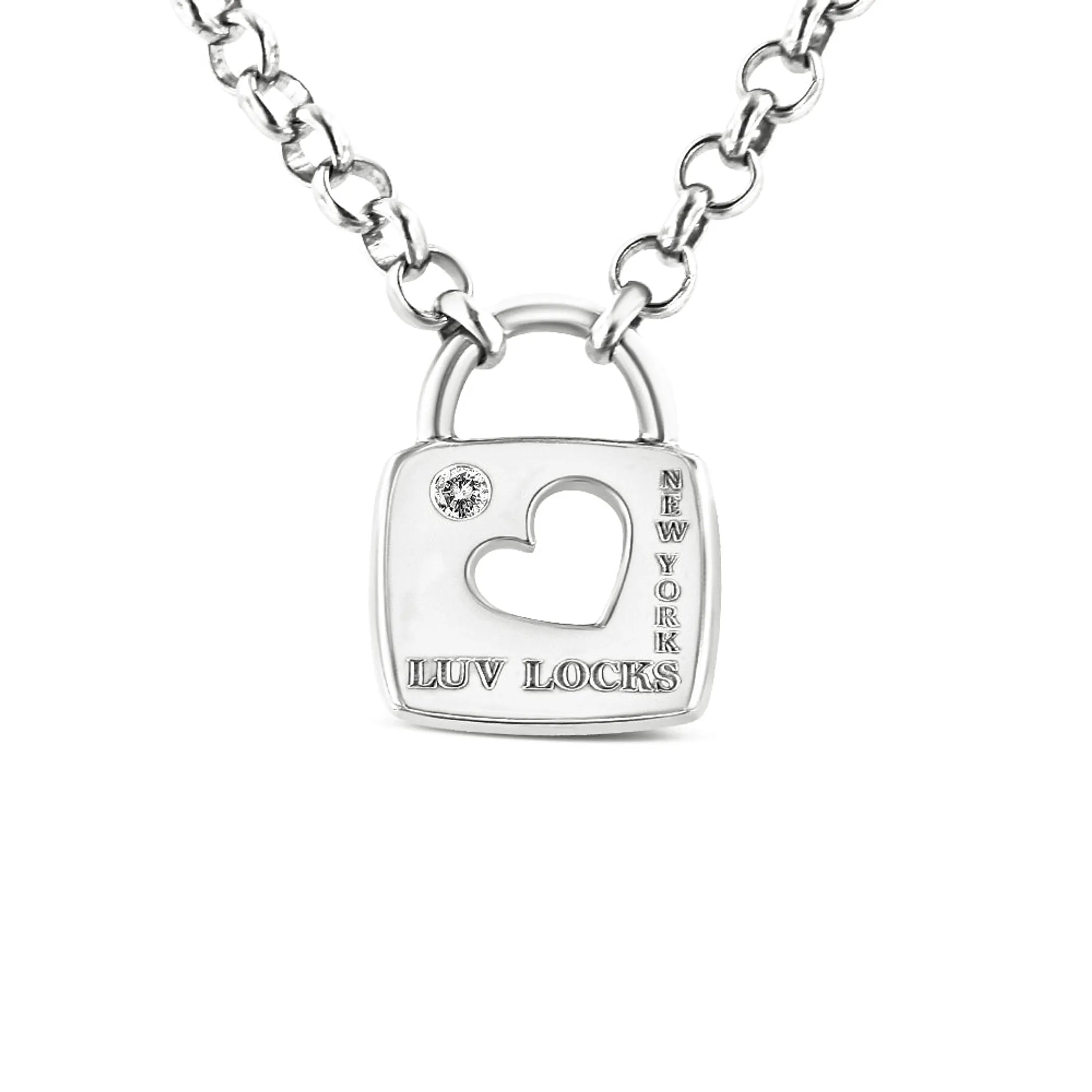 .925 Sterling Silver Diamond Accent Open Heart Love Lock Pendant 18" Necklace (I2-I3 Clarity, H-I Color)