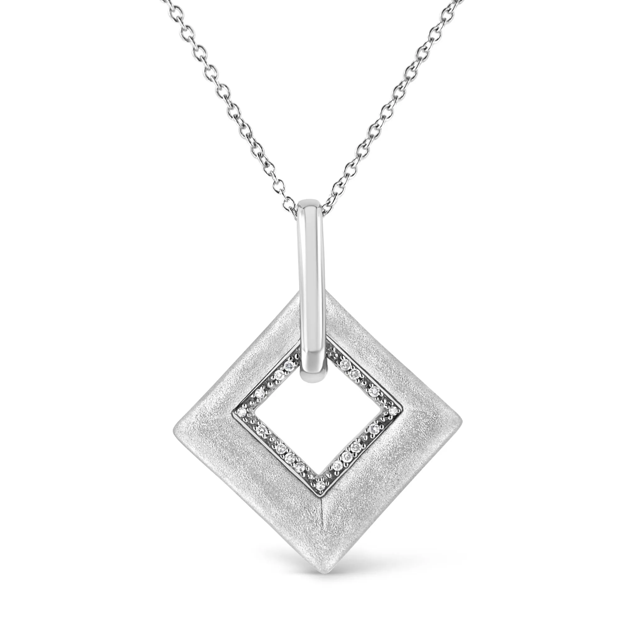 .925 Sterling Silver Pave-Set Diamond Accent Kite Shape 18" Pendant Necklace (I-J Color, I1-I2 Clarity) by Infinite Jewels