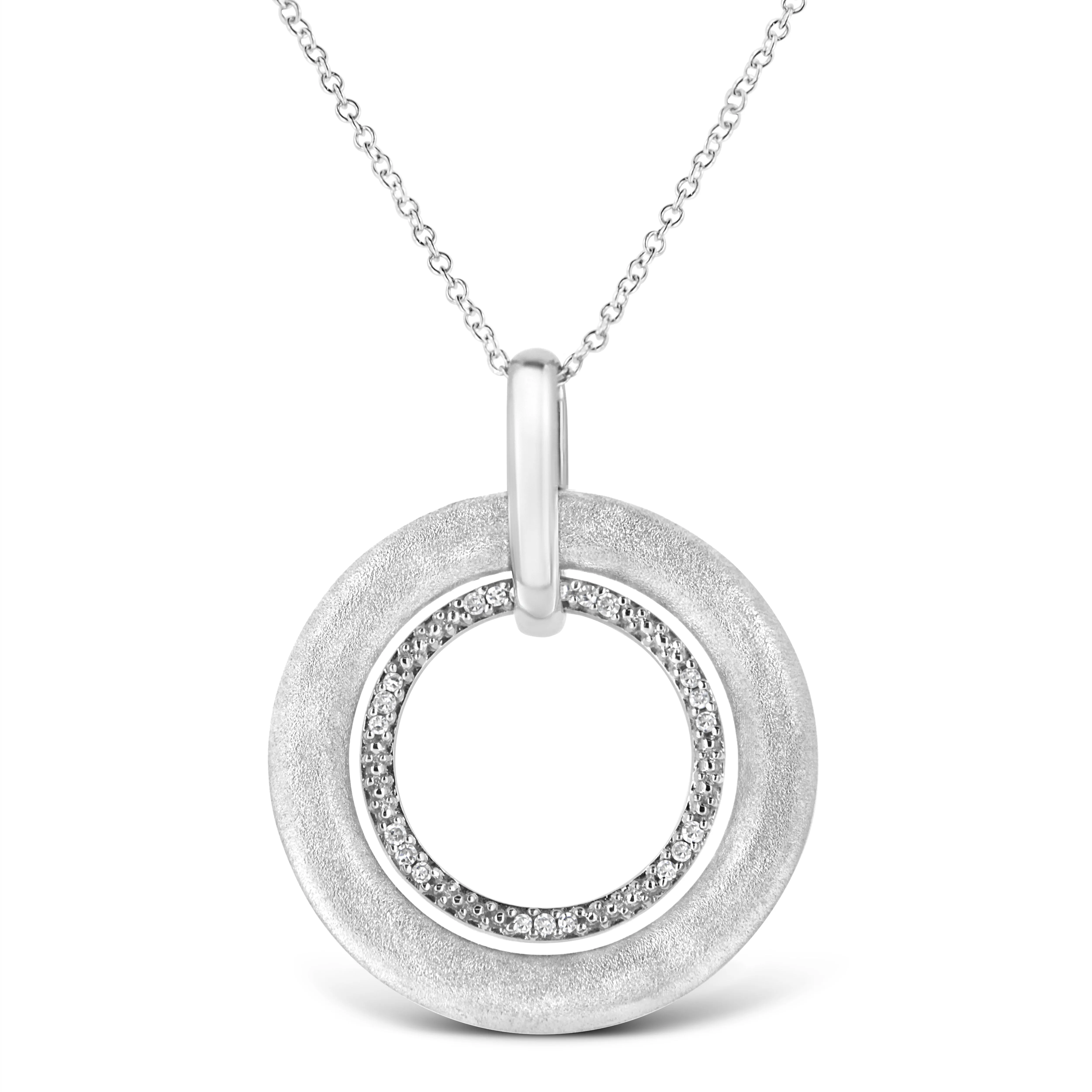 .925 Sterling Silver Prong-Set Diamond Accent Satin Finished Double Circle 18" Pendant Necklace