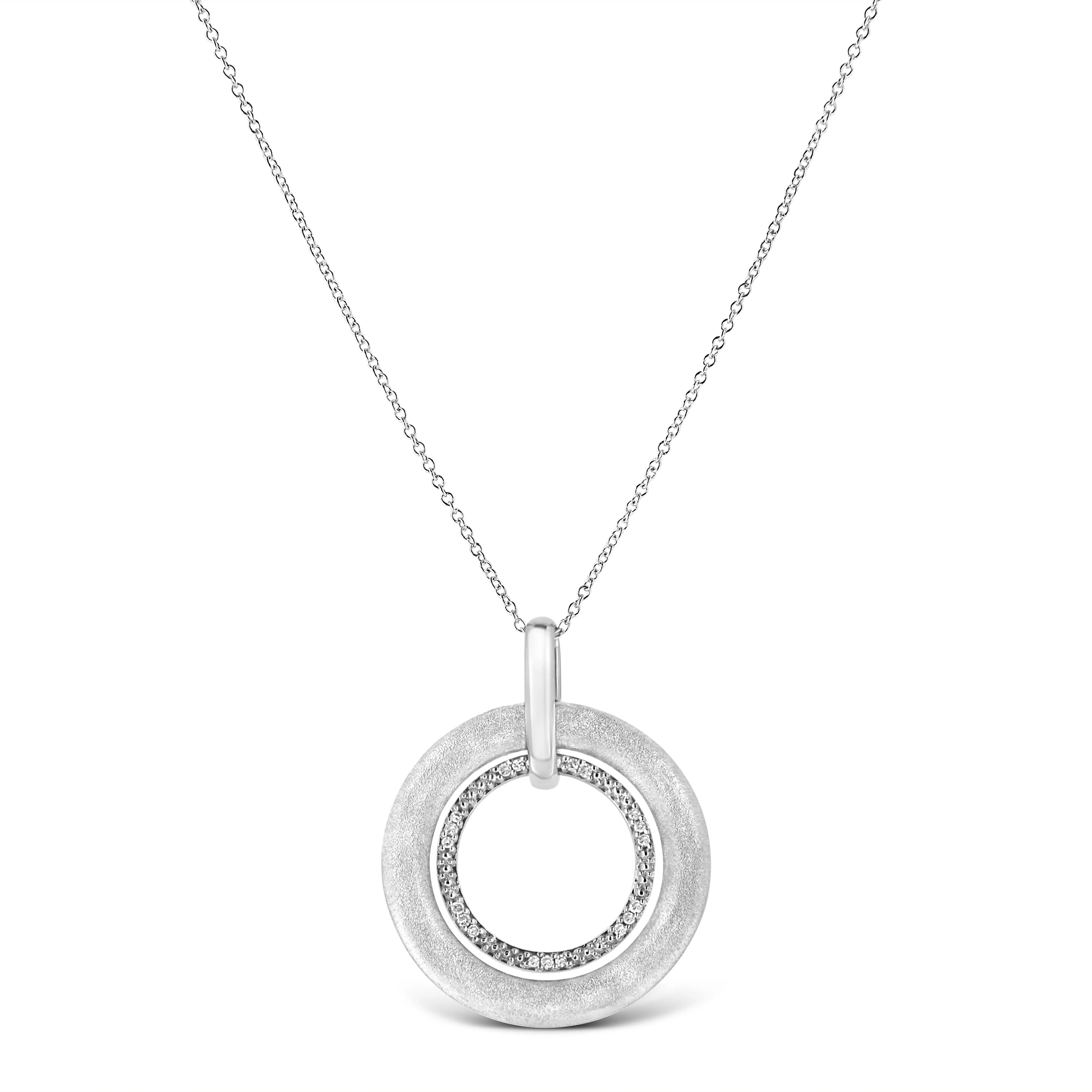 .925 Sterling Silver Prong-Set Diamond Accent Satin Finished Double Circle 18" Pendant Necklace