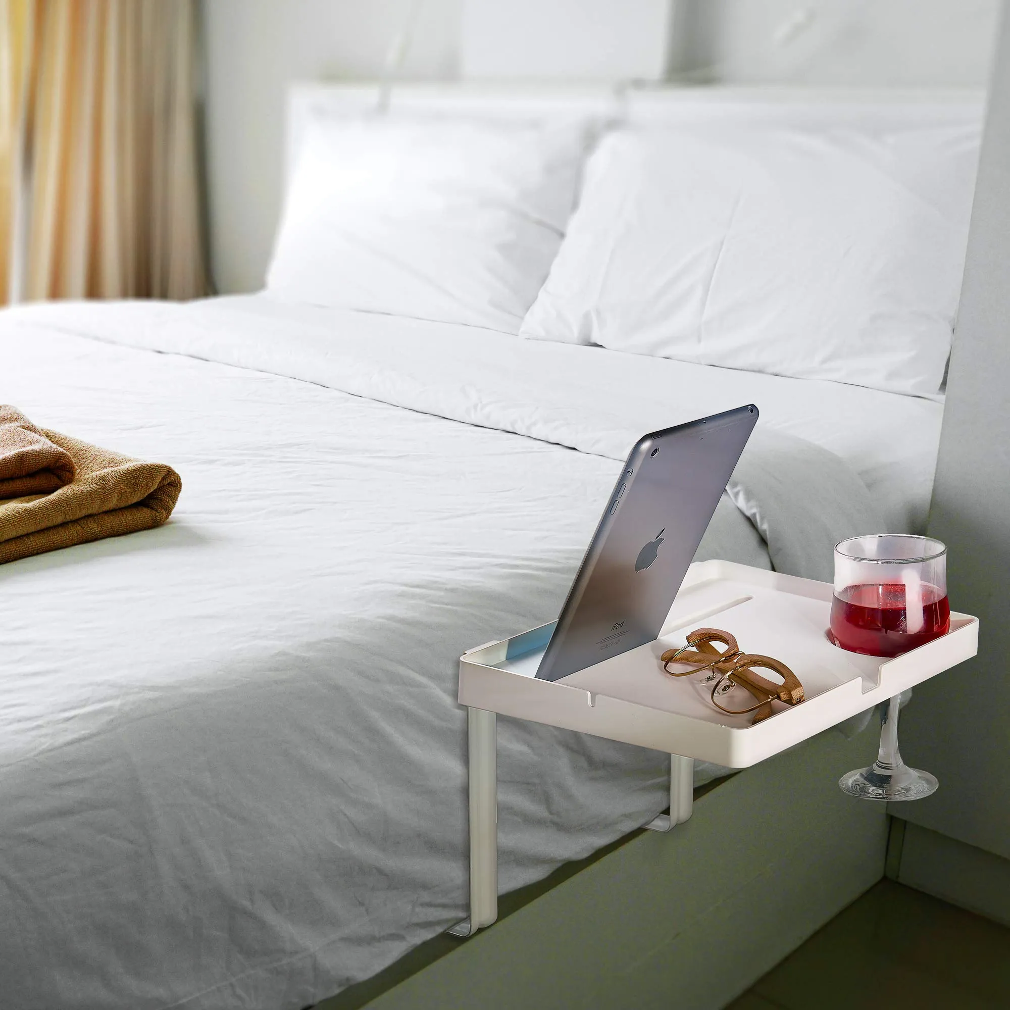 Aleratec Bedside Shelf and Mattress Tray Nightstand with Built in Cup Holder and Tablet