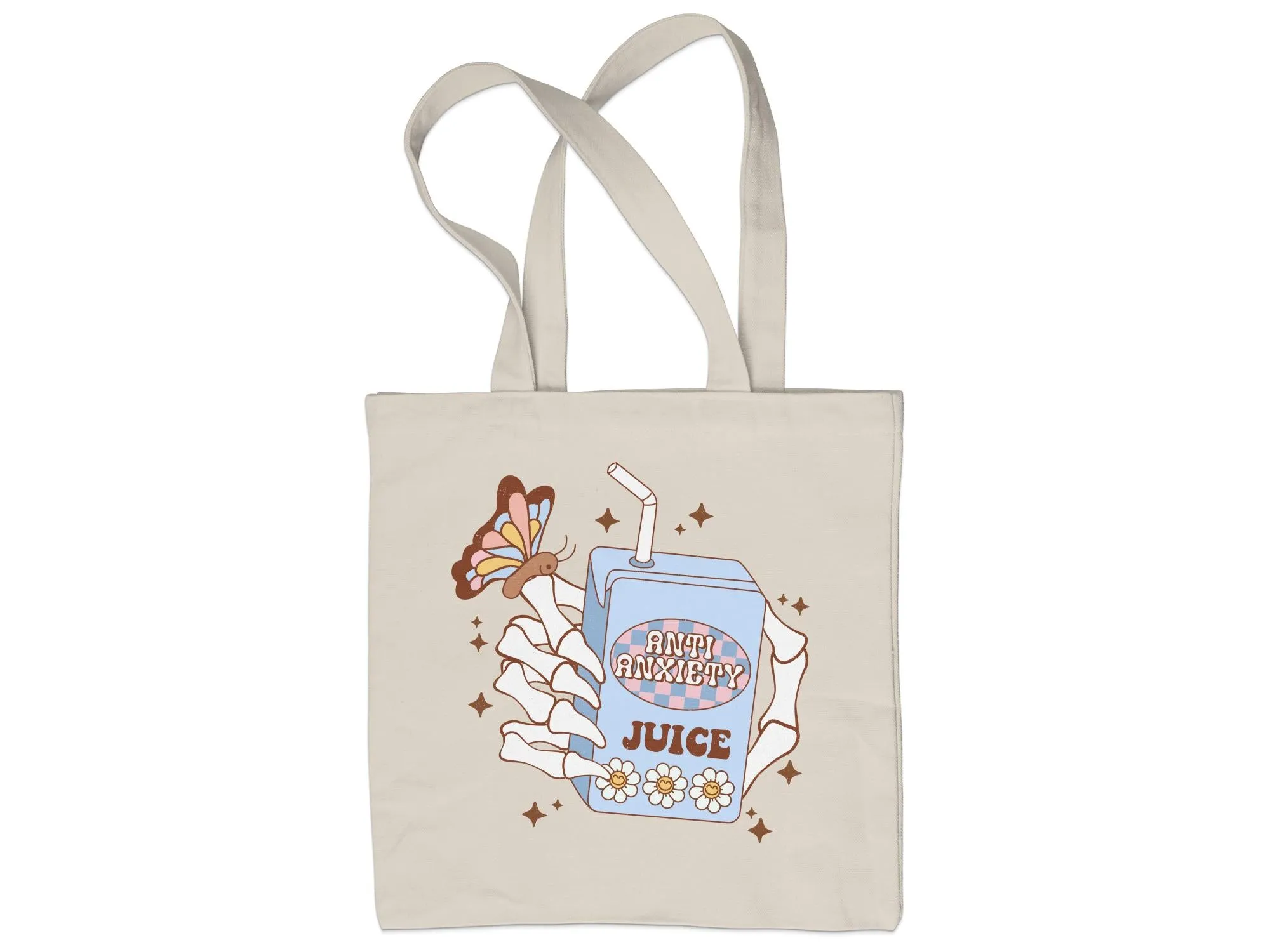 Anti Anxiety Juice Illustration Tote Bag, Cute Wellness Mental Health Gift, Trendy Aesthetic Canvas Bag, Butterfly Graphic