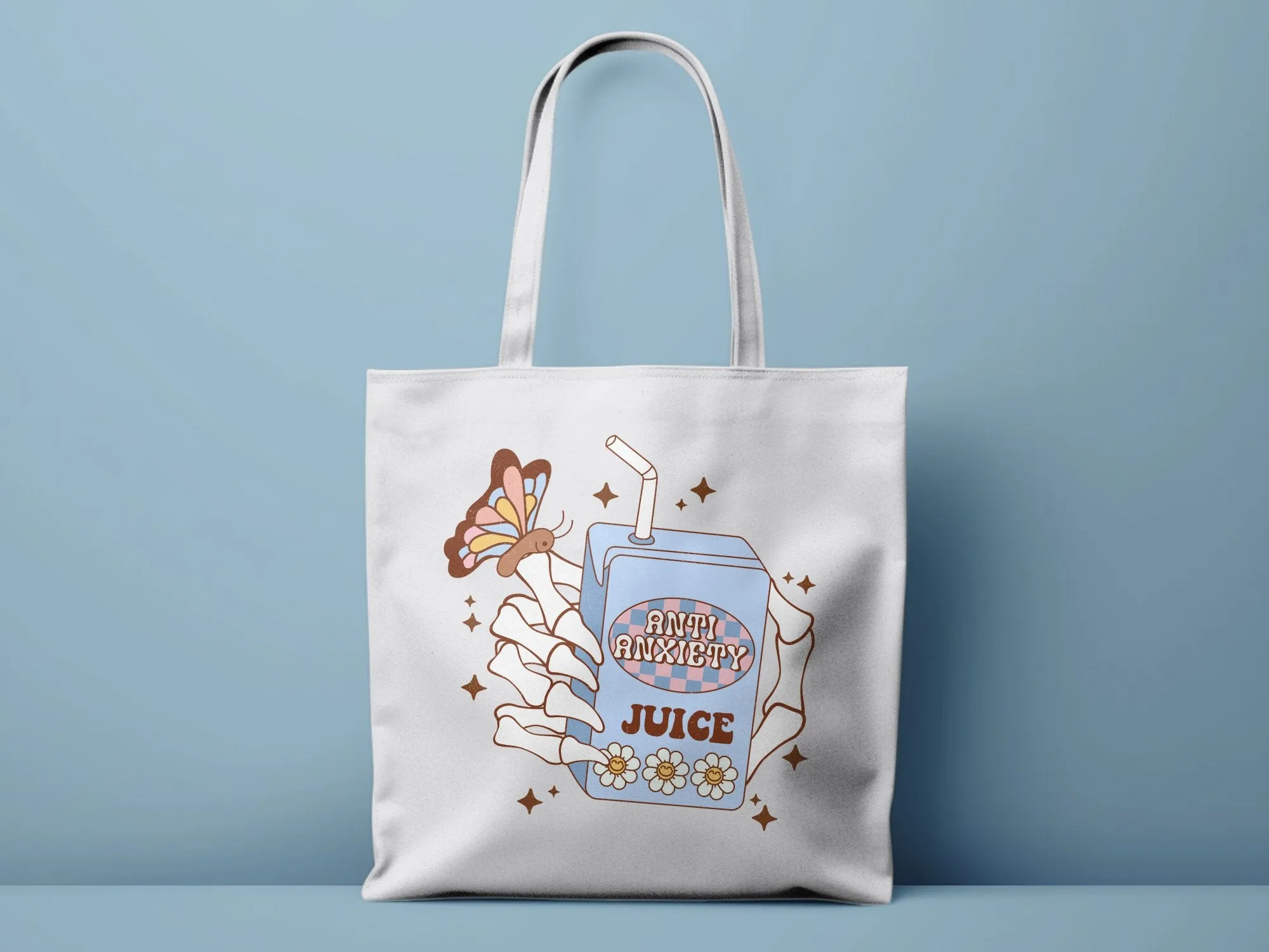 Anti Anxiety Juice Illustration Tote Bag, Cute Wellness Mental Health Gift, Trendy Aesthetic Canvas Bag, Butterfly Graphic