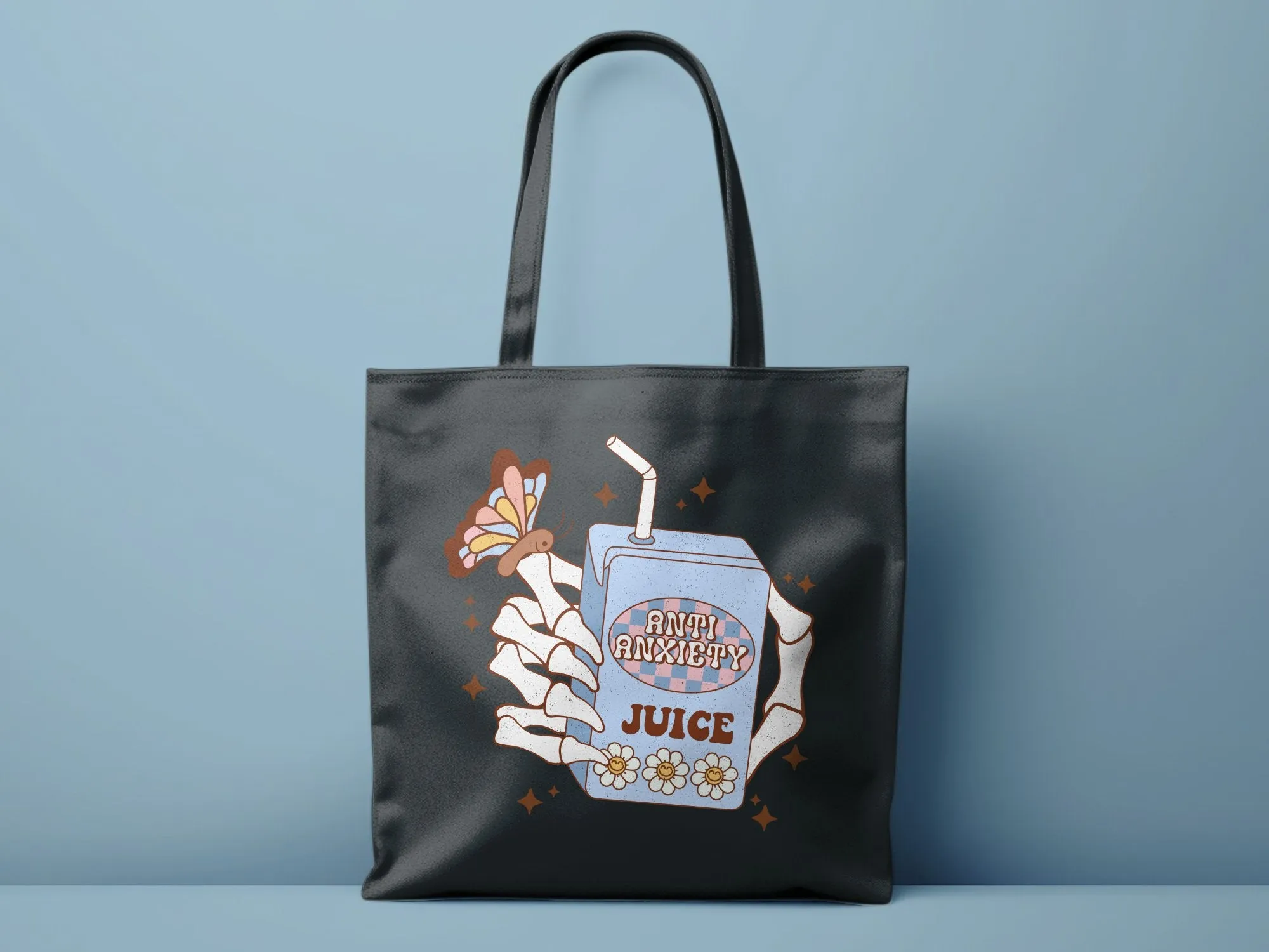 Anti Anxiety Juice Illustration Tote Bag, Cute Wellness Mental Health Gift, Trendy Aesthetic Canvas Bag, Butterfly Graphic