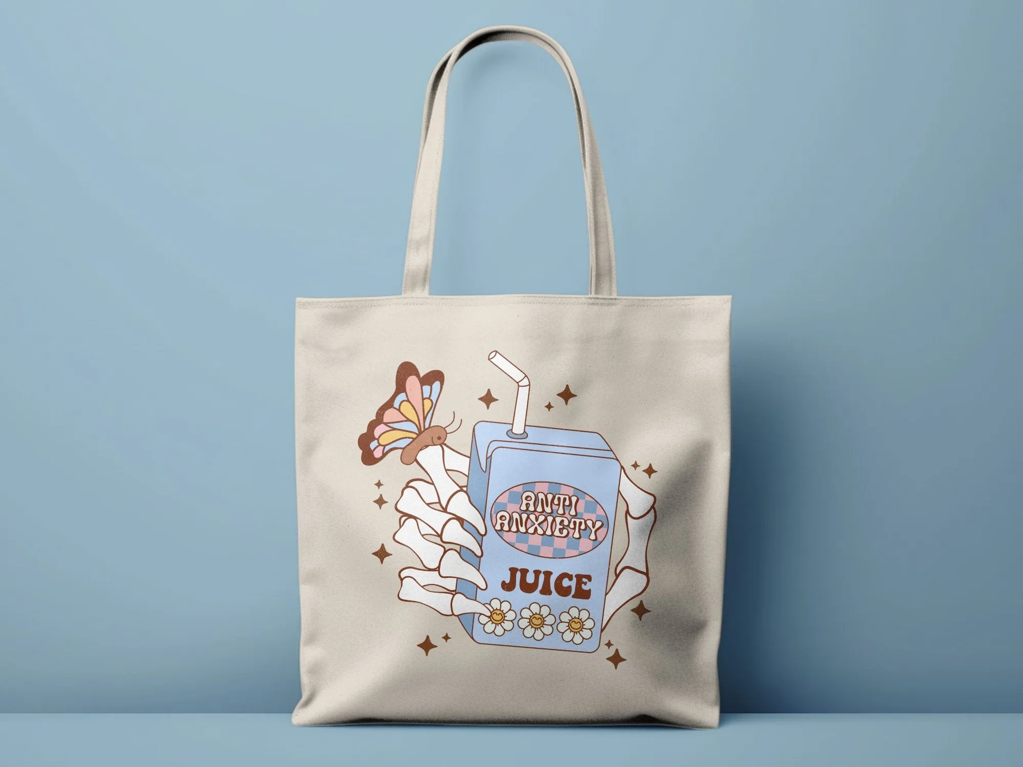 Anti Anxiety Juice Illustration Tote Bag, Cute Wellness Mental Health Gift, Trendy Aesthetic Canvas Bag, Butterfly Graphic