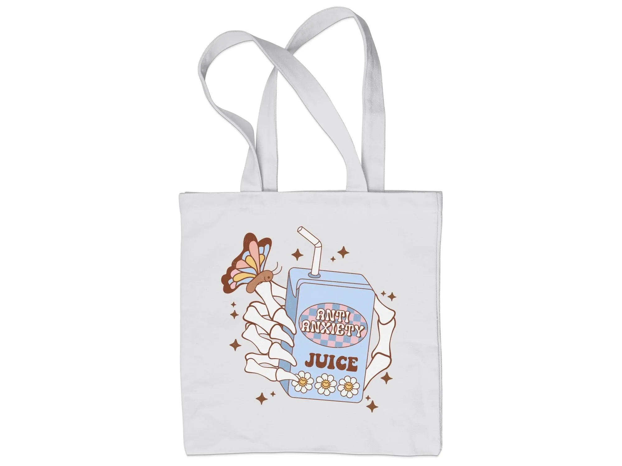 Anti Anxiety Juice Illustration Tote Bag, Cute Wellness Mental Health Gift, Trendy Aesthetic Canvas Bag, Butterfly Graphic