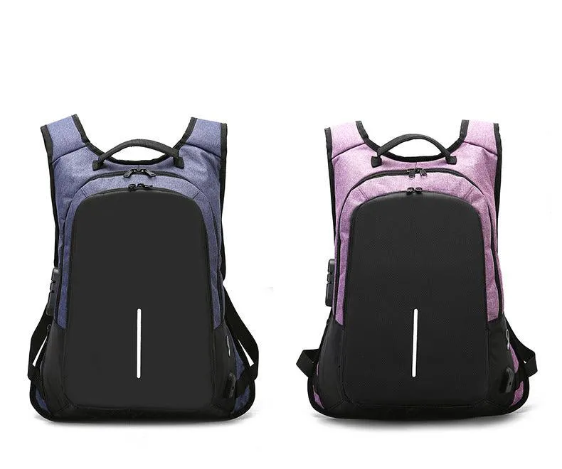 Anti-Theft College Backpack And Security Lock Purple Bag