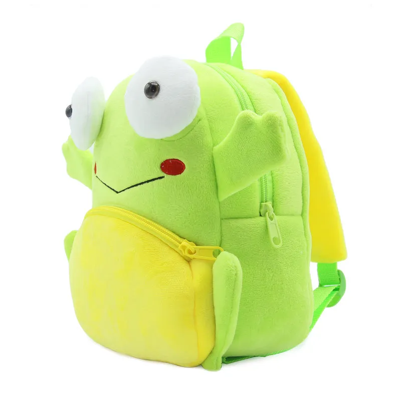 Anykidz 3D Green Frog School Backpack Cute Animal With Cartoon Designs Children Toddler Plush Bag For Baby Girls and Boys