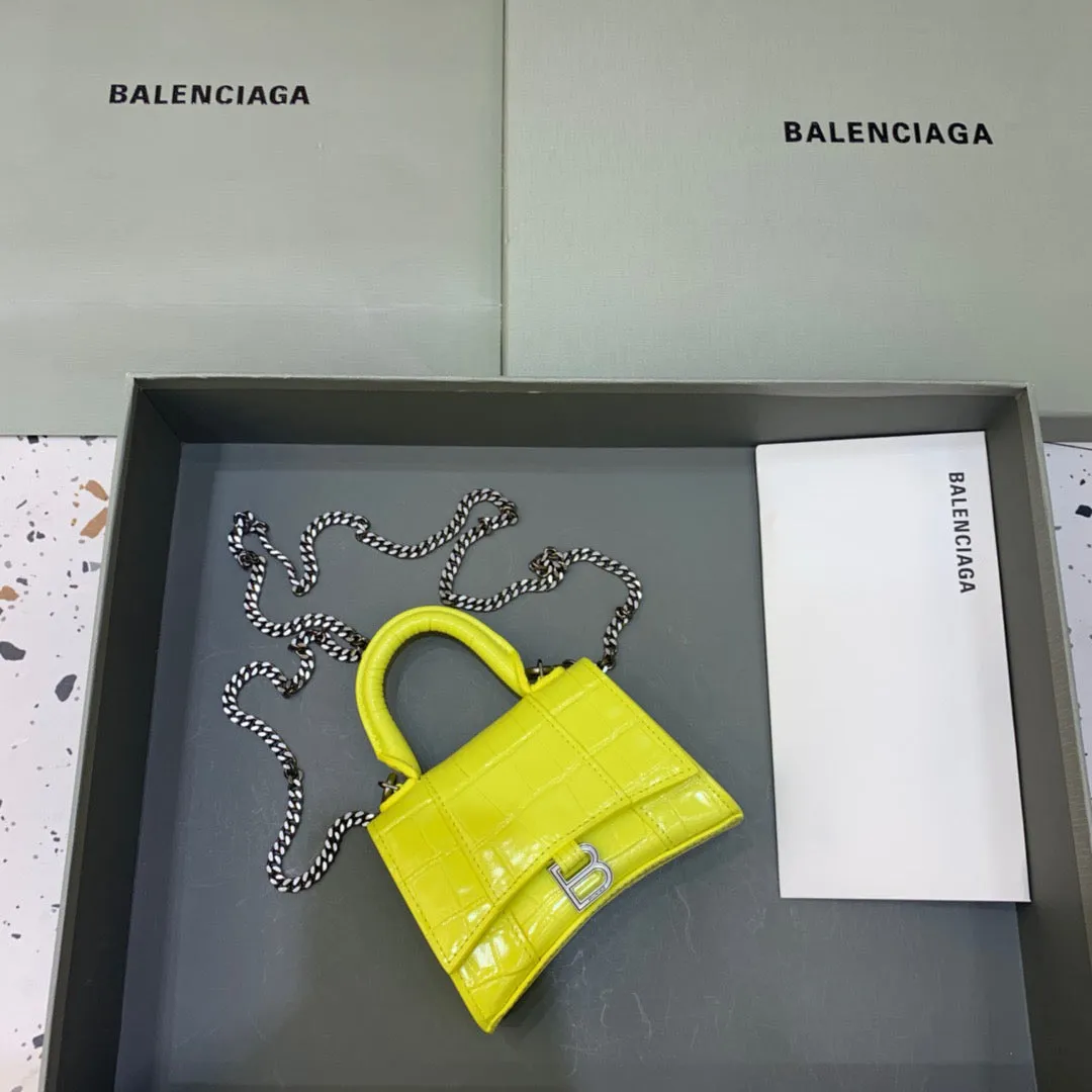 Balen Hourglass Mini Handbag With Chain In Yellow, For Women,  Bags 4.7in/12cm