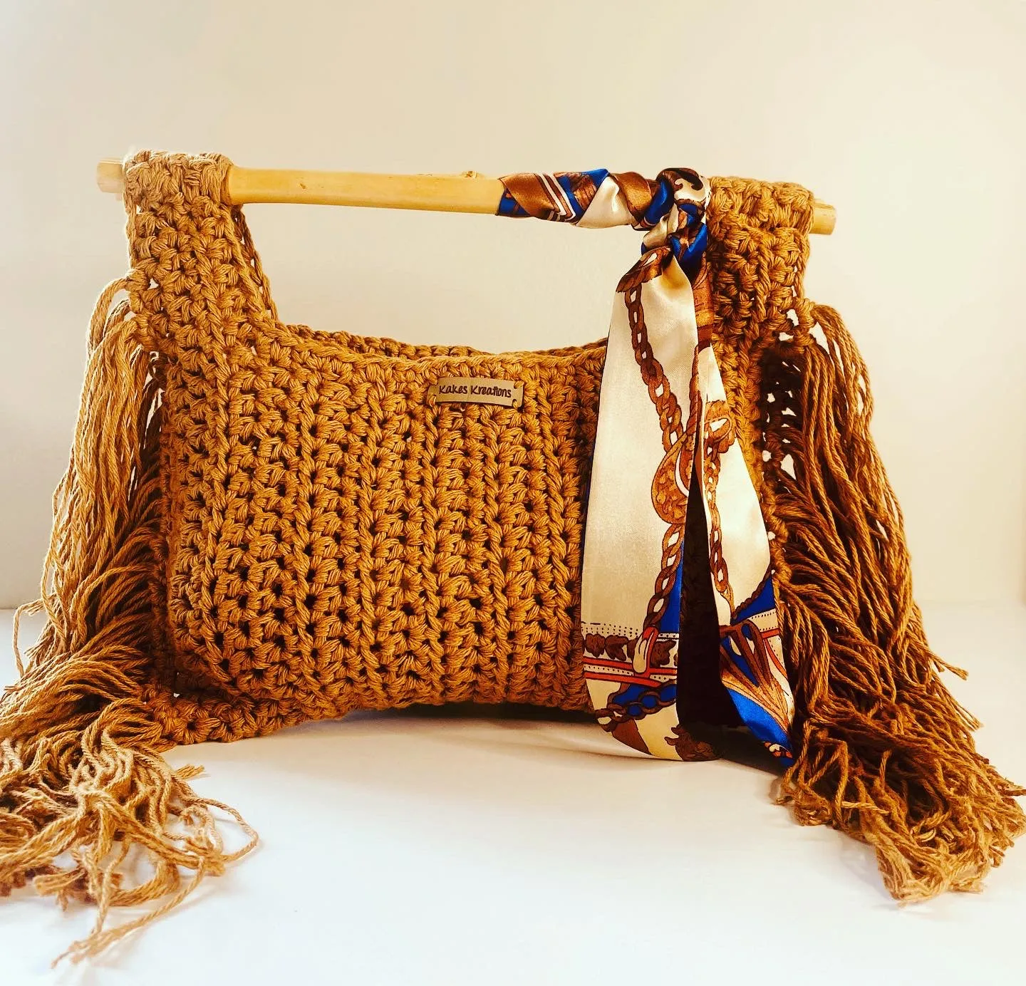 Bamboo fringe crochet handbag, Kreations by V Luxury Crochet Handbag