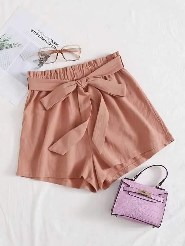 Belted Paperbag Waist Wide Leg Shorts