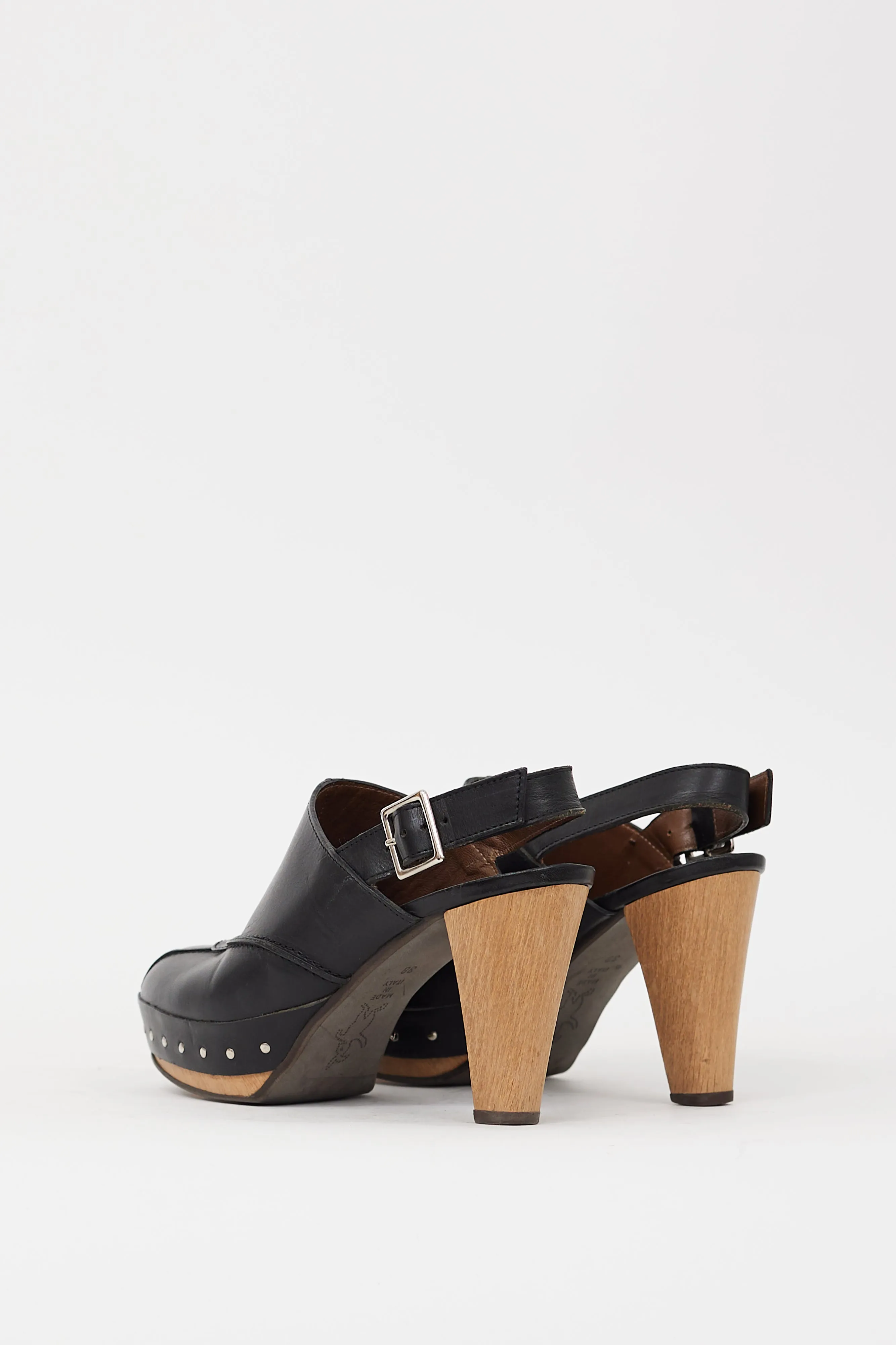 Black Leather Studded Clog Mule