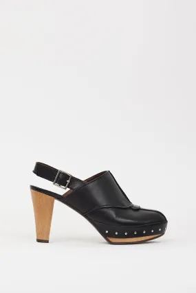 Black Leather Studded Clog Mule