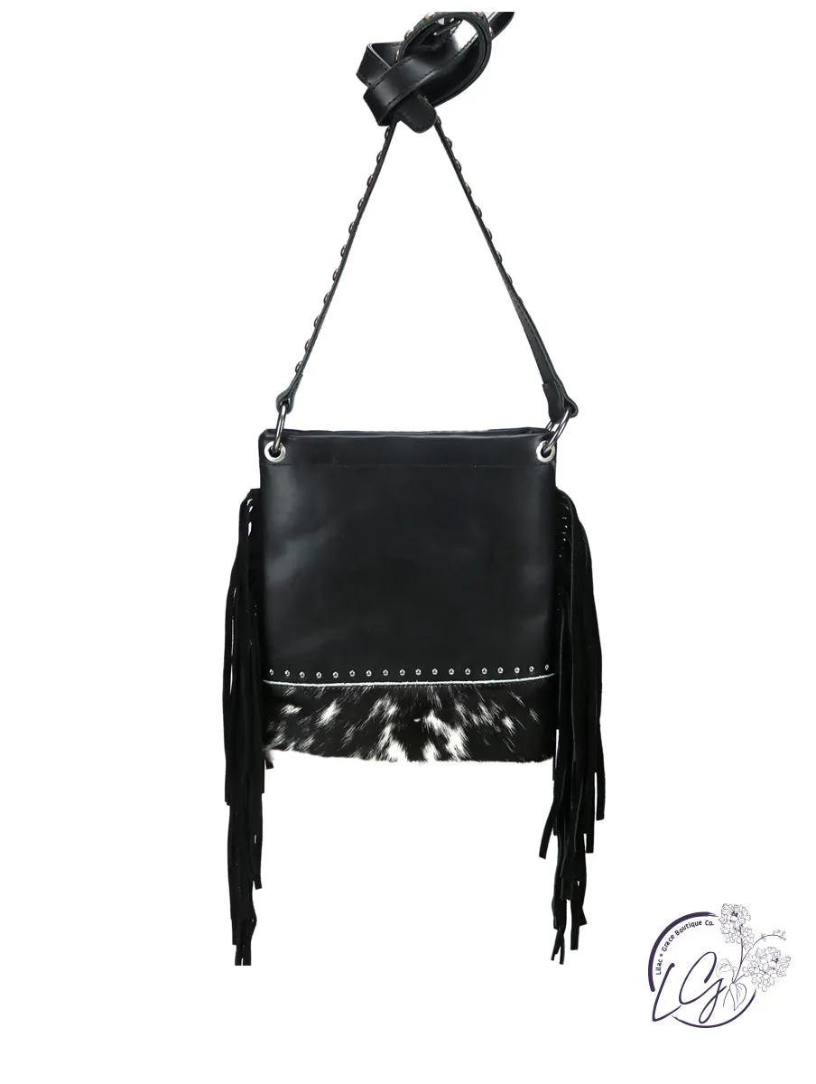 Black Real Leather Fringe Shoulder/Crossbody Bag