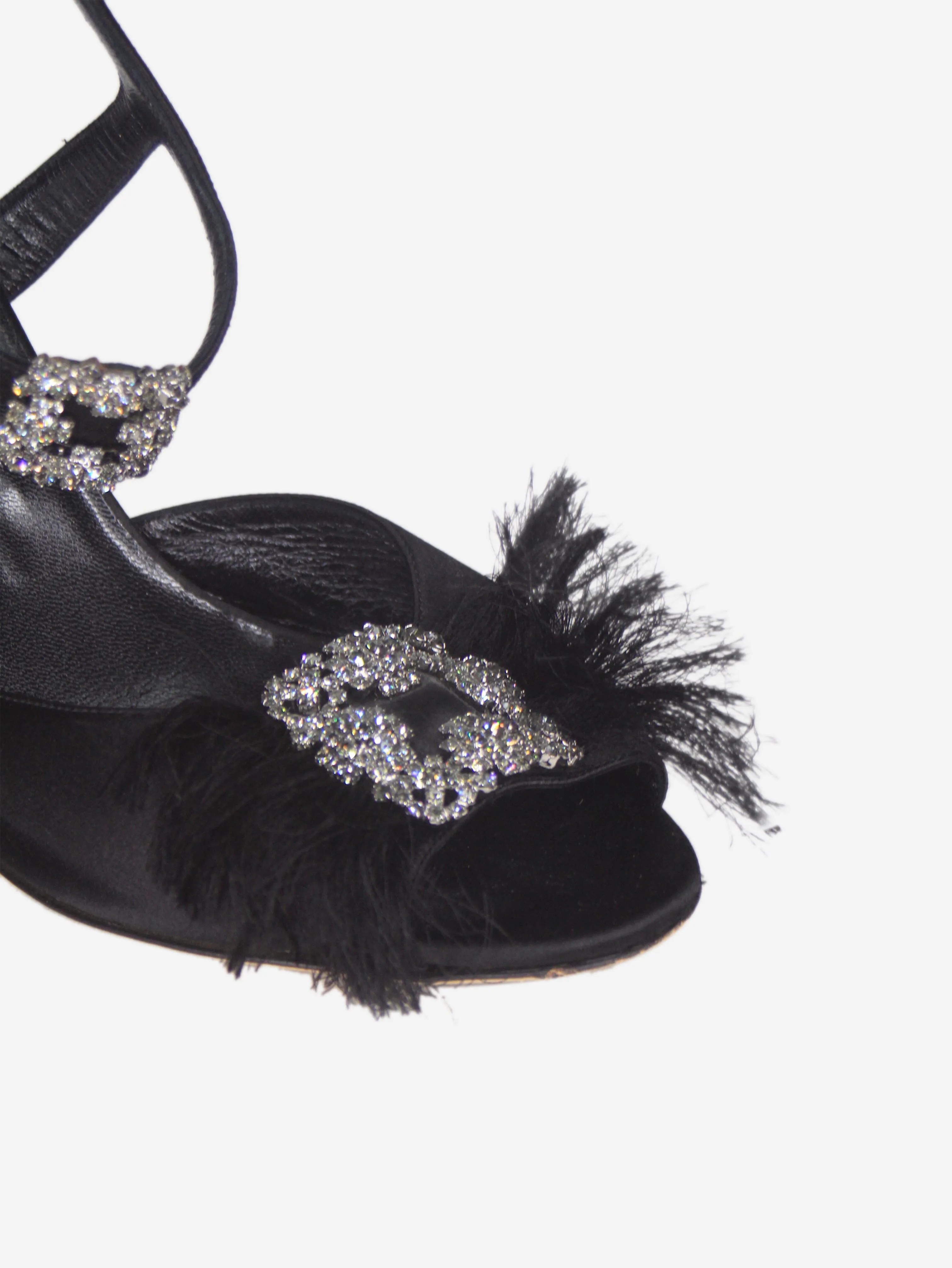 Black satin bejewelled peep-toe sandals - size EU 37