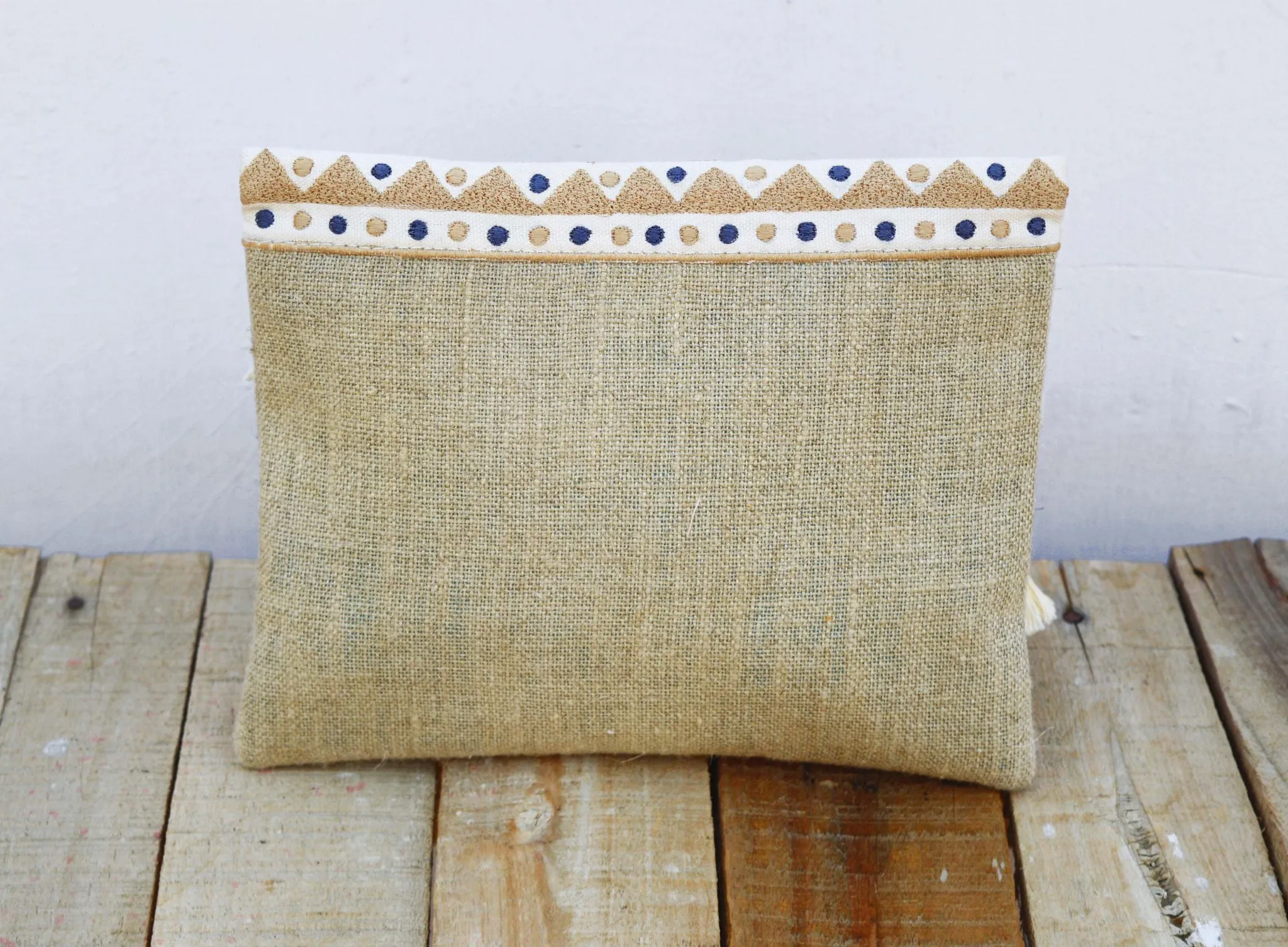 Boho pouch, moroccan, natural colour linen bag, foldover embroidered clutch