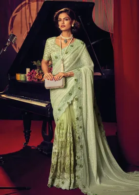 Bridal Party Pista Green Premium Net Designer Saree