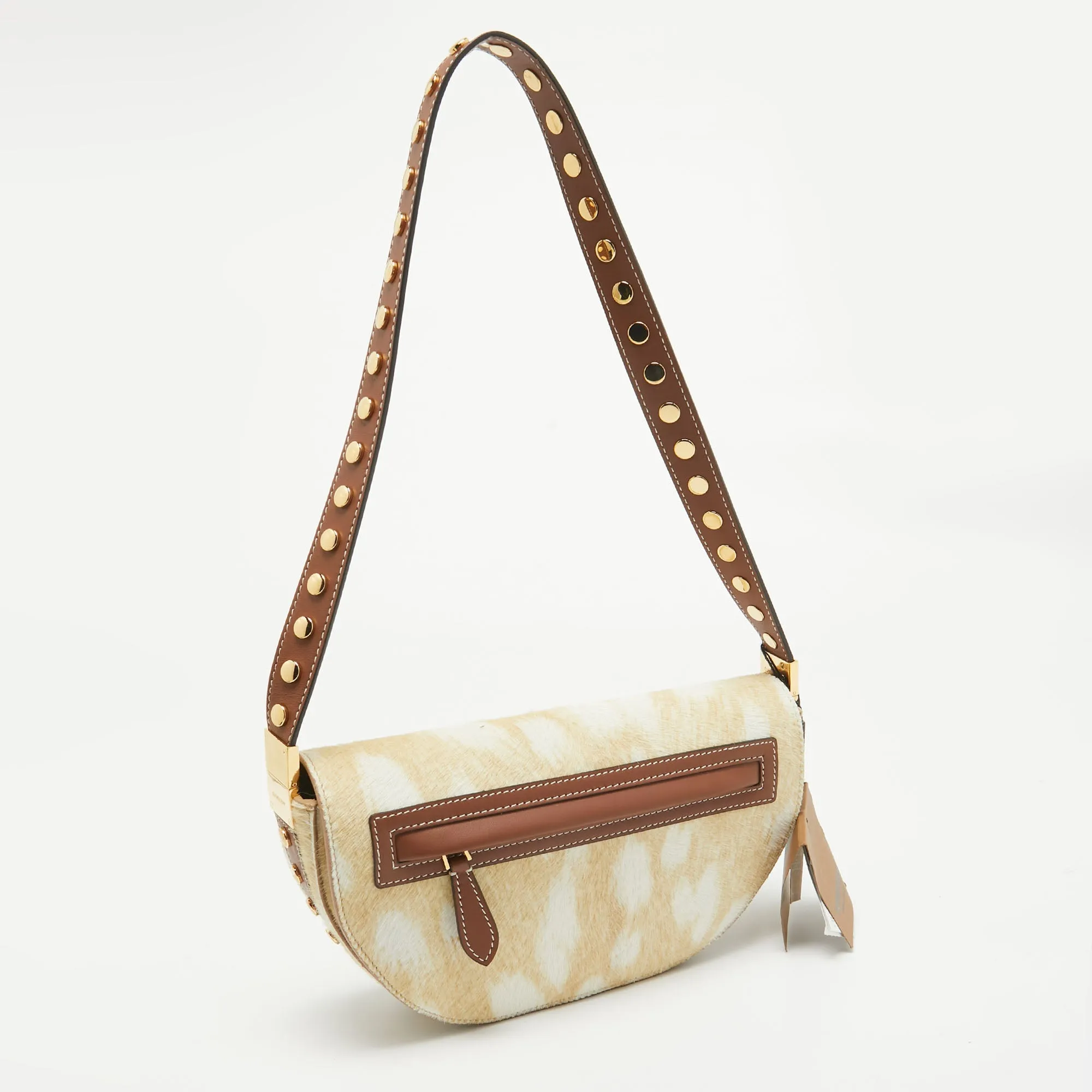 BURBERRY Beige Calf Hair Small Studded Olympia Shoulder Bag