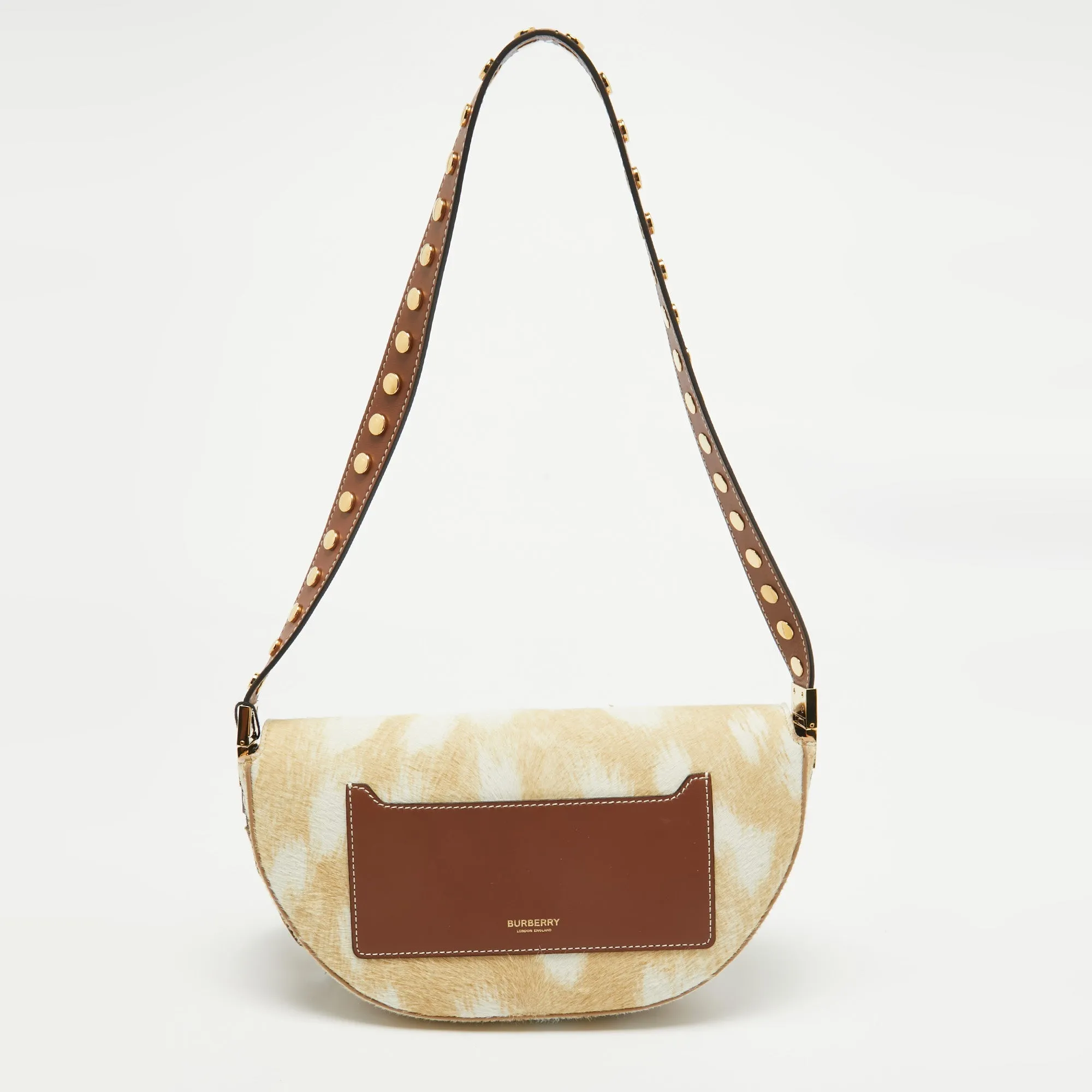 BURBERRY Beige Calf Hair Small Studded Olympia Shoulder Bag