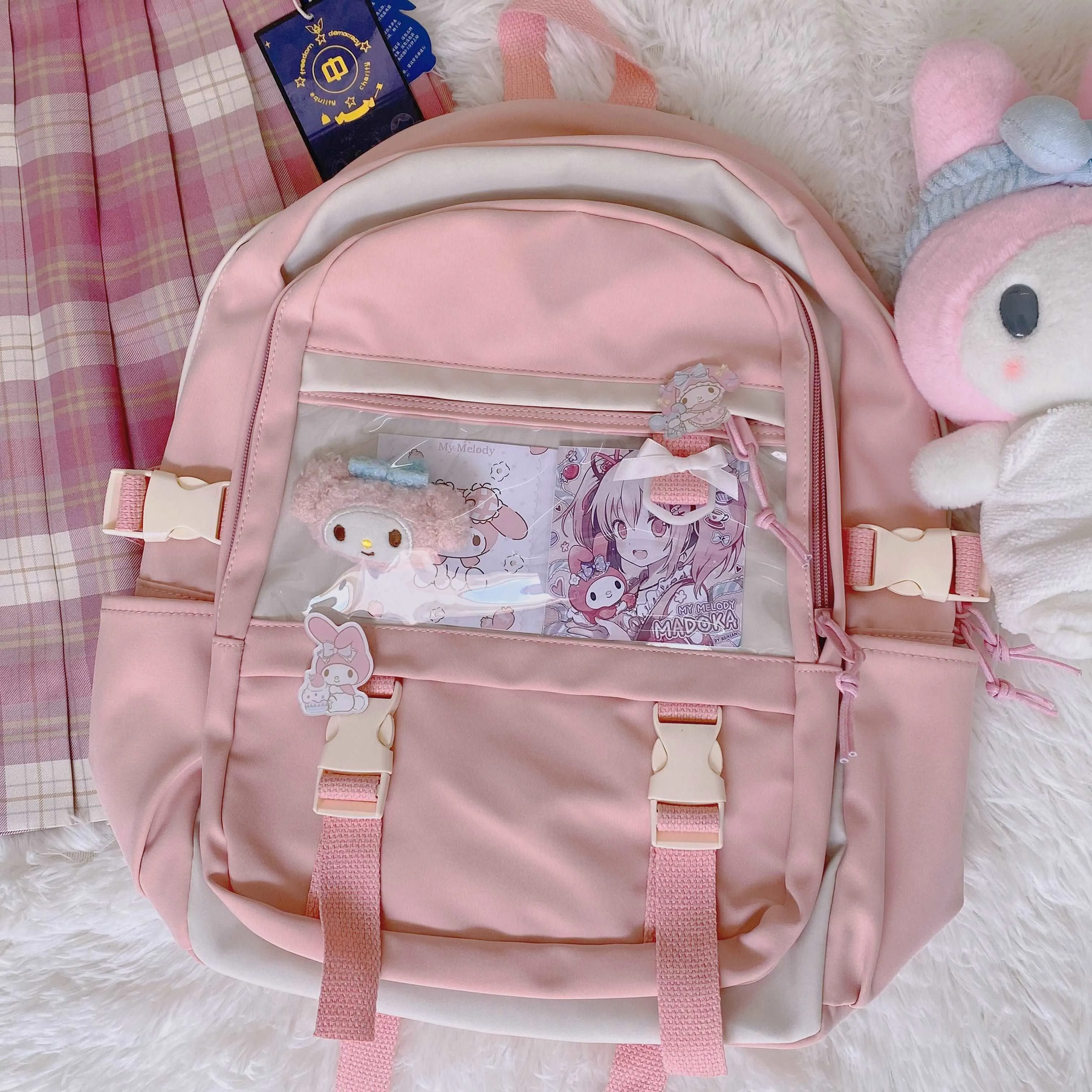 Cartoon Pastel Pink Blue Cute School Bag Backpack