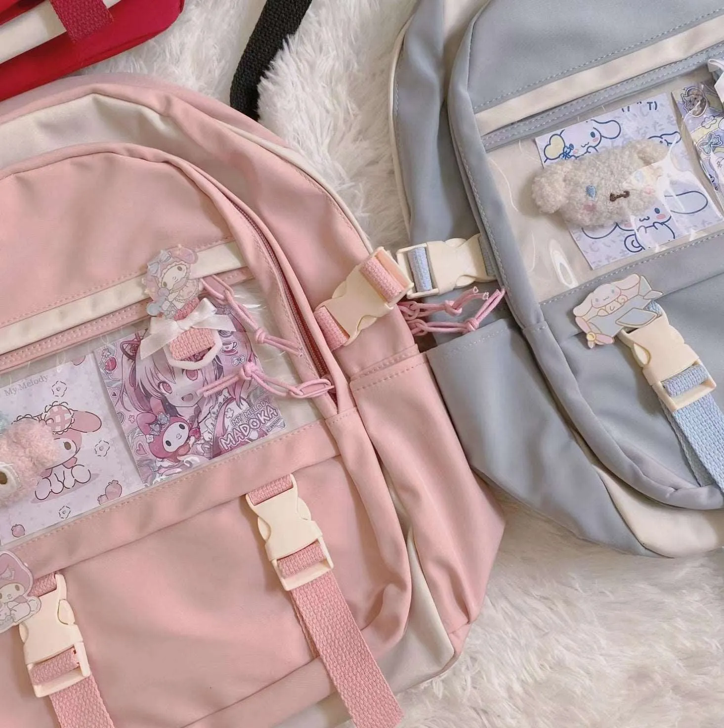 Cartoon Pastel Pink Blue Cute School Bag Backpack