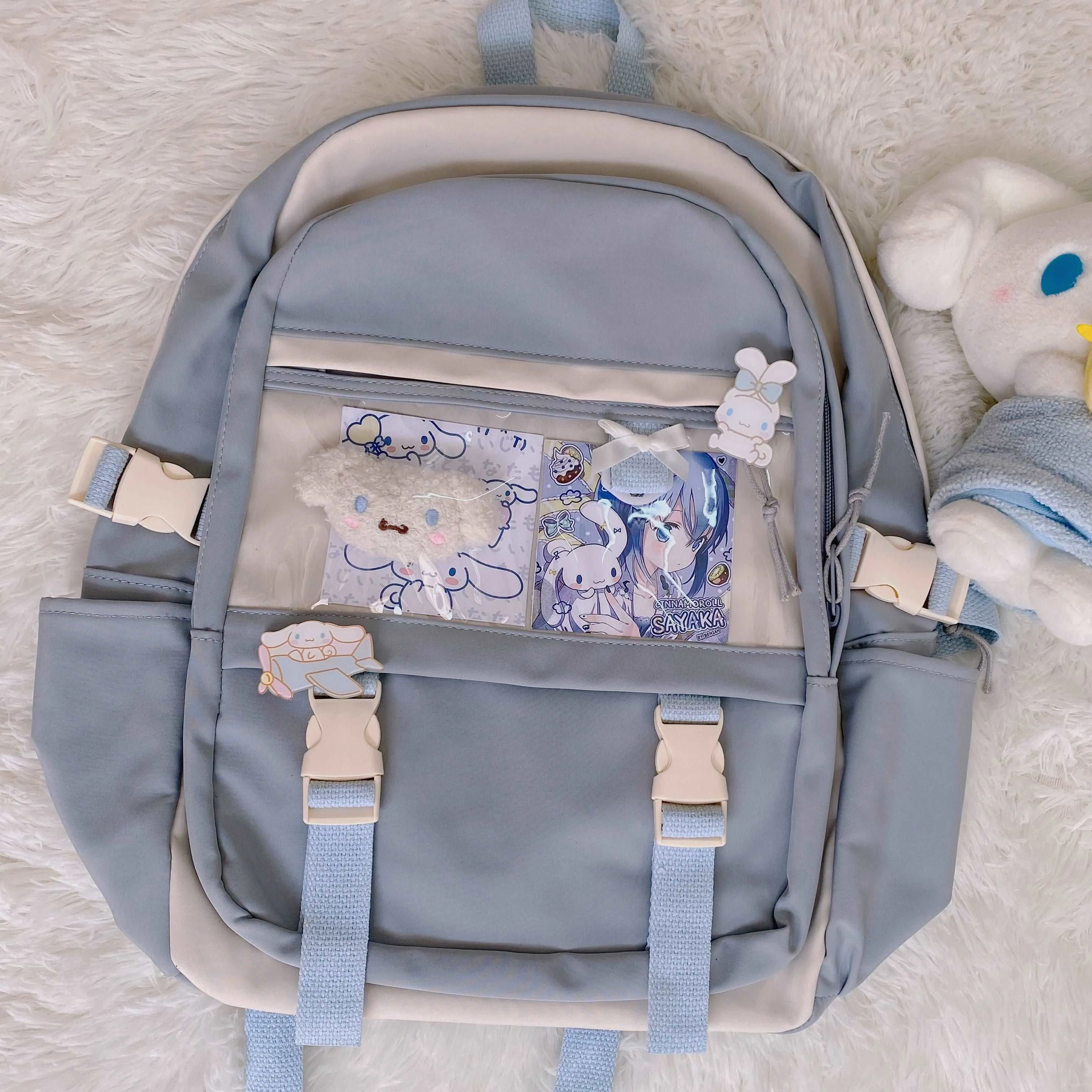 Cartoon Pastel Pink Blue Cute School Bag Backpack