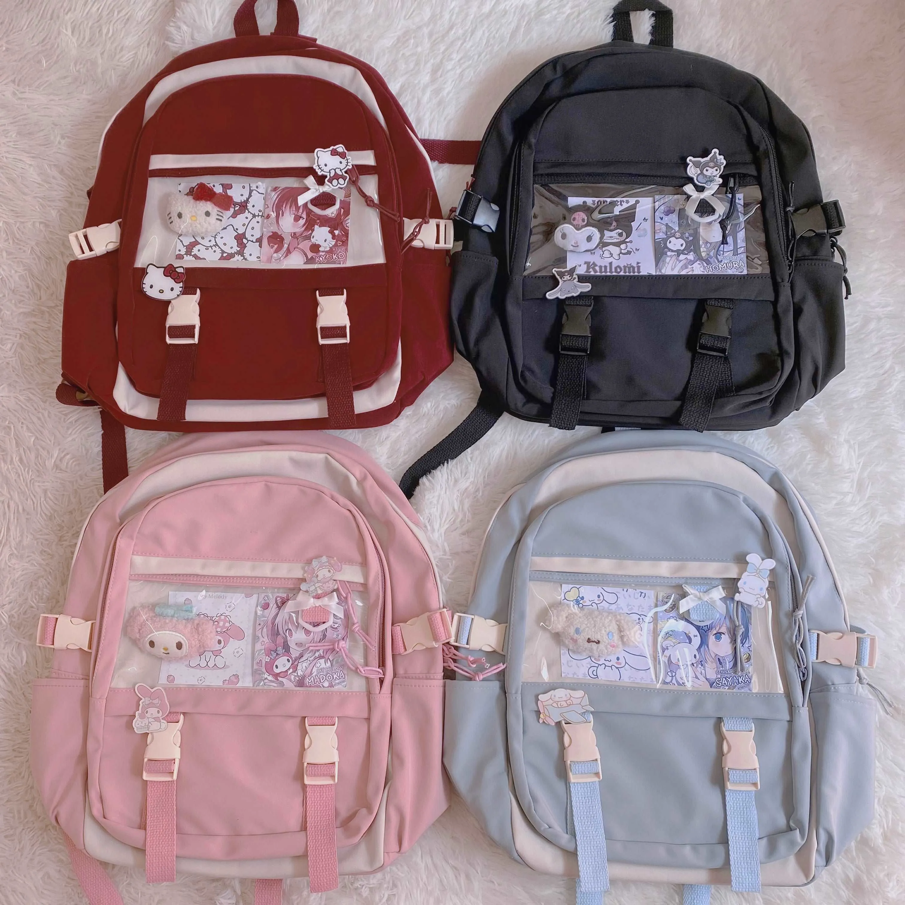 Cartoon Pastel Pink Blue Cute School Bag Backpack