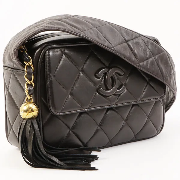 Chanel Around 1995 Made Cc Mark Fringe Shoulder Bag Black