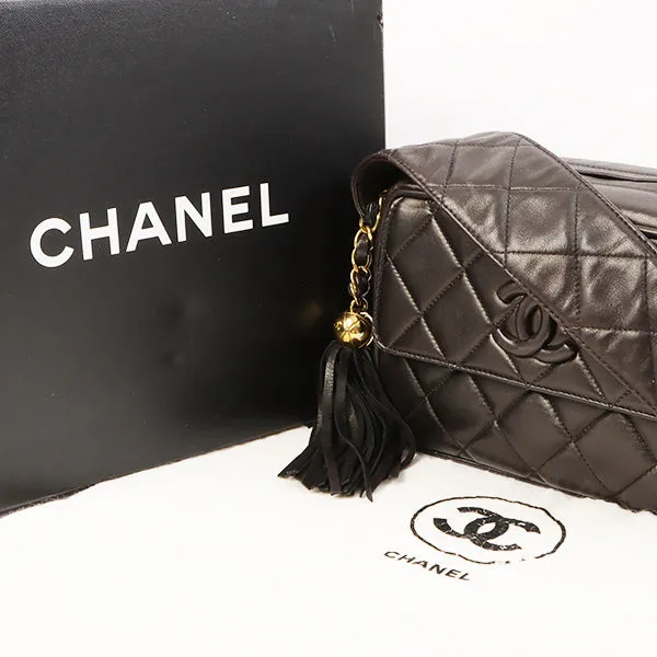 Chanel Around 1995 Made Cc Mark Fringe Shoulder Bag Black