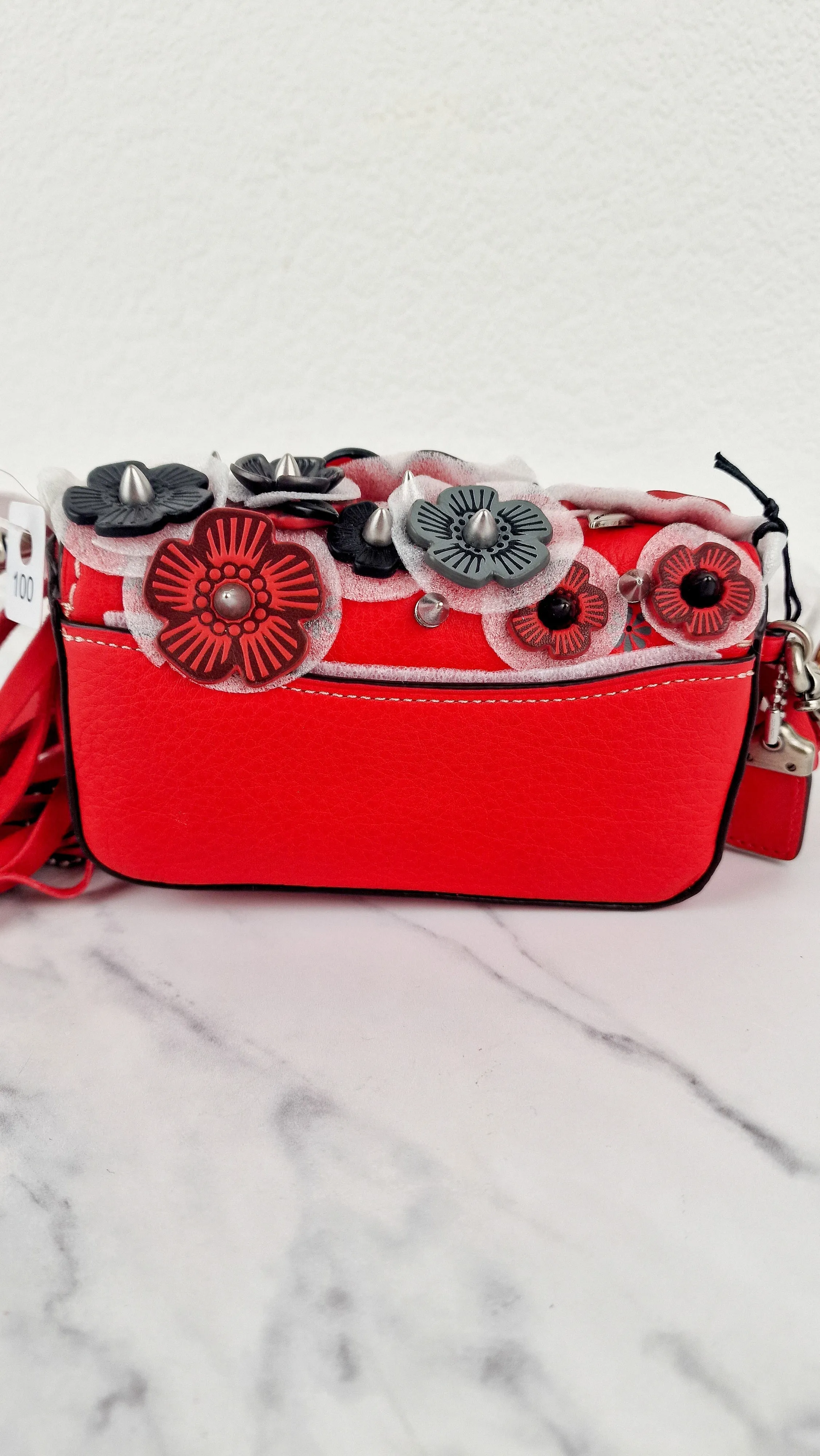 Coach 1941 Dinkier in Vermillion Red with Wild Tea Roses Studs & Fringes - Crossbody Bag Clutch Mini Dinky - Coach 86852